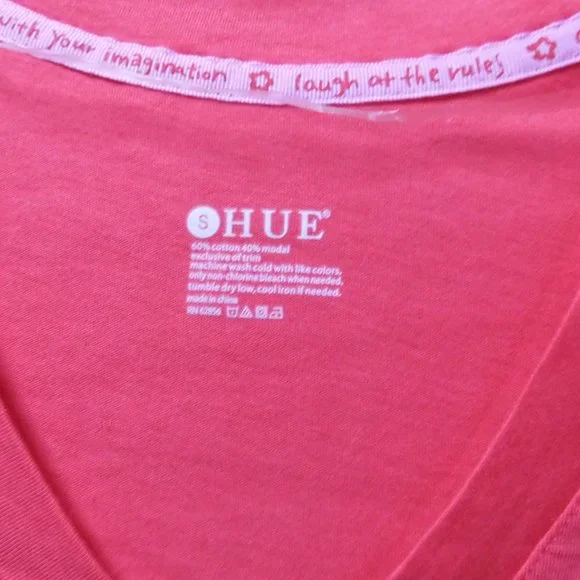 Hue Geranium Pink Short Sleeve V Neck Pajama Shirt Size Small - Picture 2 of 4